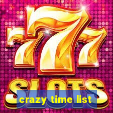 crazy time list